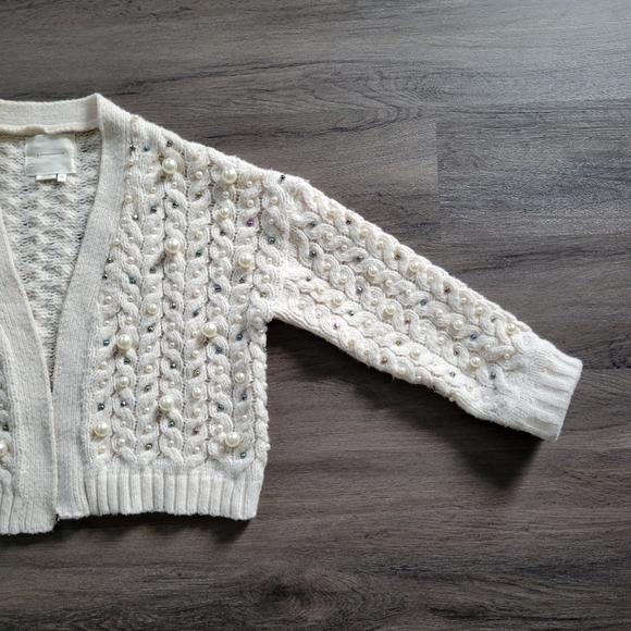 by Anthropologie Ivory Kimono in Things Party Pearl Cardigan One Size - Picture 6 of 16